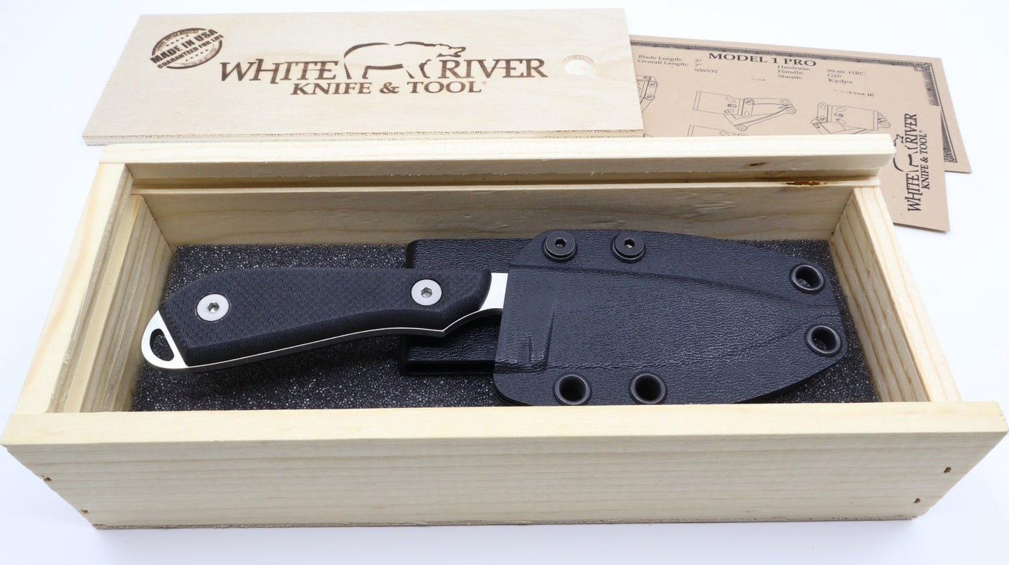 White River M1 Pro WRM1-TGO-MAG with green/orange textured G10 handle and Kydex sheath