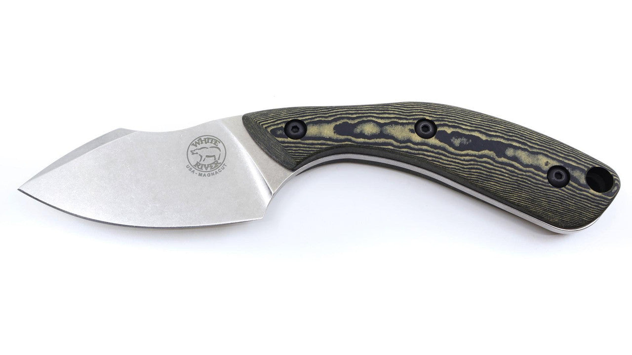 White River Smith & Sons Apex (WRSS-APX-BNA) natural burlap Micarta handle detail