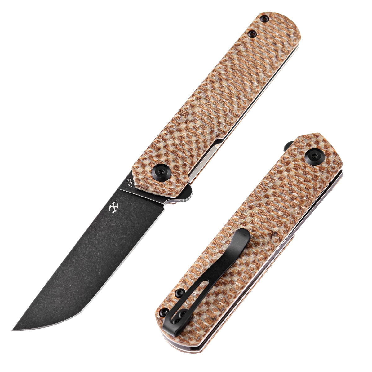Kansept Foosa X2020T2 front view – 3.06" black TiCn 154CM tanto folding knife
