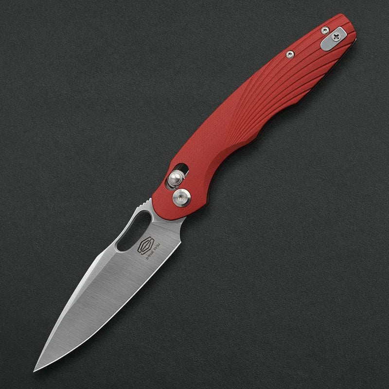 Critical Strike X501-RD open position showing satin VG10 drop point blade
