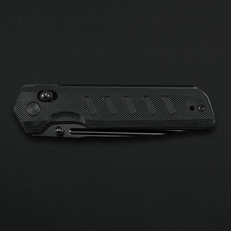 Critical Strike X504-BKBF closed view – textured black G10 scales