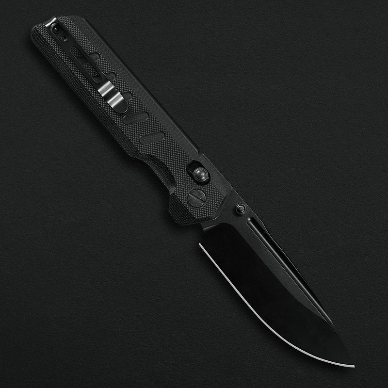 Critical Strike X504-BKBF open position showing black finished VG10 blade, back side