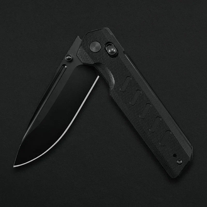 Critical Strike X504-BKBF blade detail – 3.39" black finished VG10, half open