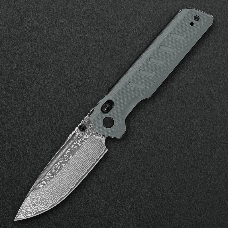 Critical Strike X504-GRTM front view – 3.39" Satin VG10 Damascus folding knife
