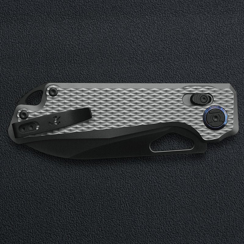 Kunwu Pulsar XL X705XL-T3 grey diamond texture beadblast titanium handle scales