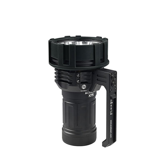 Acebeam X75 XHP70.3 front view – 67,000 lumen high-power search flashlight