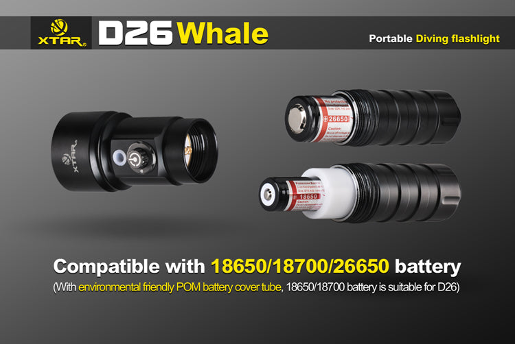 XTAR D26 Whale CREE XM-L U3 1000 Lumen 1x 18650/18700/26650 Diving Light