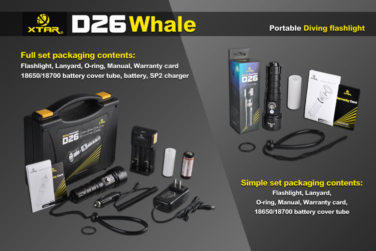 XTAR D26 Whale CREE XM-L U3 1000 Lumen 1x 18650/18700/26650 Diving Light
