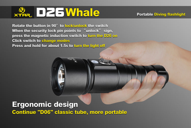 XTAR D26 Whale CREE XM-L U3 1000 Lumen 1x 18650/18700/26650 Diving Light