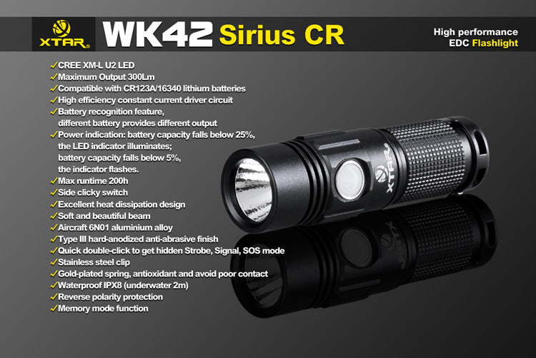 XTAR WK42 Sirius CR 300 Lumen 1 x CR123A/16340
