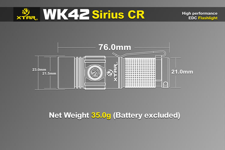 XTAR WK42 Sirius CR 300 Lumen 1 x CR123A/16340