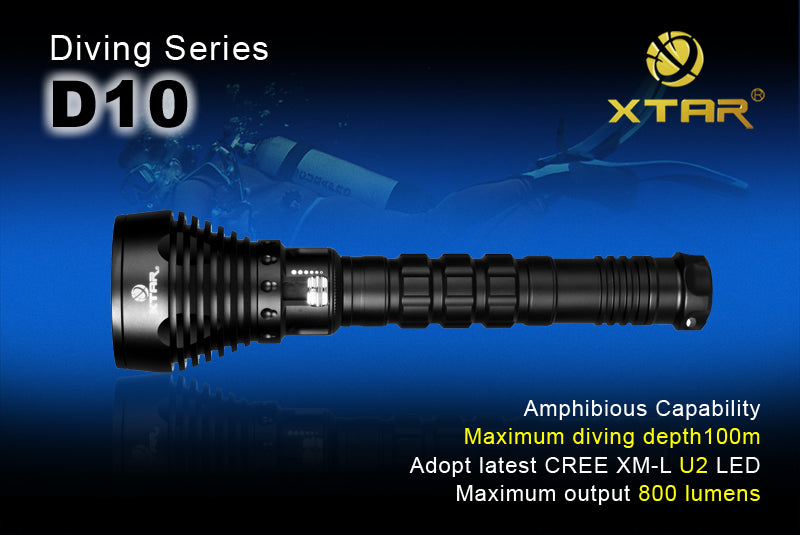 XTAR Diving Series D10 CREE XM-L U2 LED 800 Lumen 100m Dive Flashlight