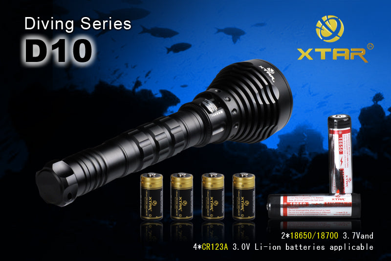 XTAR Diving Series D10 CREE XM-L U2 LED 800 Lumen 100m Dive Flashlight