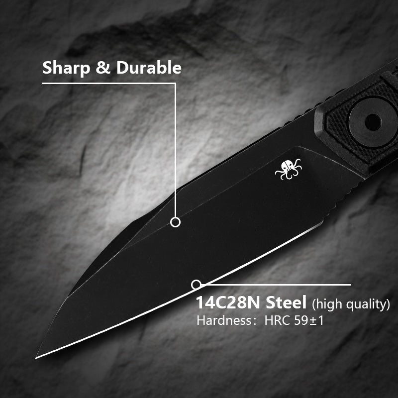 Klaken Z068 Phantom Z068-black blade detail – black stonewashed 14C28N steel at HRC 59±1