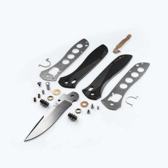 Benchmade Seven | Ten 710‑25 – 4″ M390 Satin Drop‑Point/Recurve Blade, Black Aluminum, AXIS Lock
