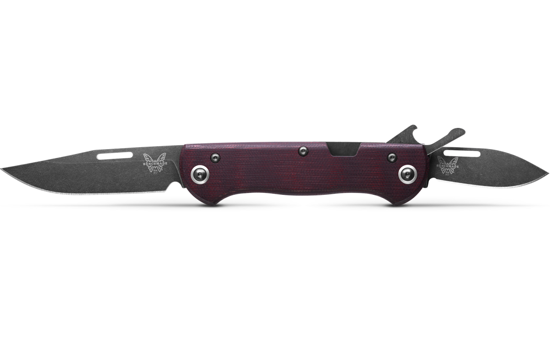 Benchmade WEEKENDER Folding Knife 2 Blades 2.97" & 1.97" CPM-S90V DLC Burgundy Canvas Micarta Handles 317BK-02