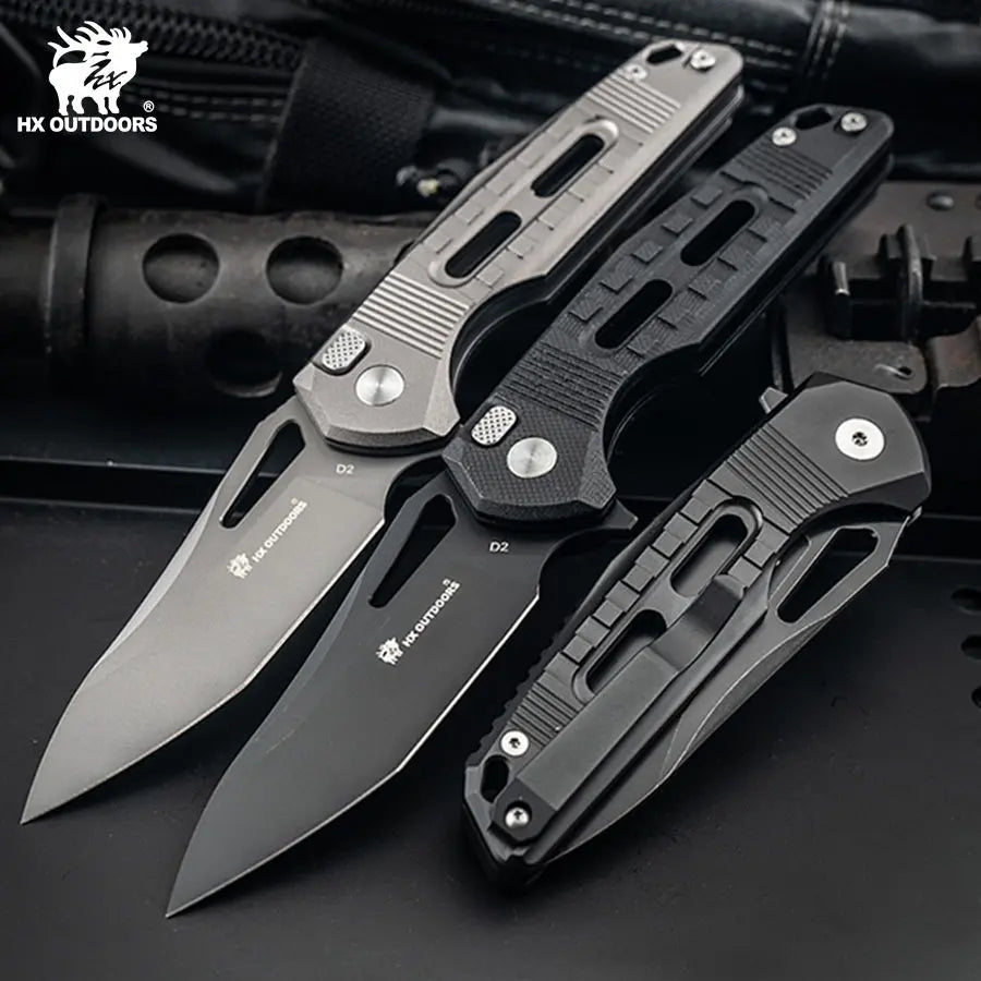 HX Outdoors Rock Onyx ZD-104B-S open position showing D2 tanto blade