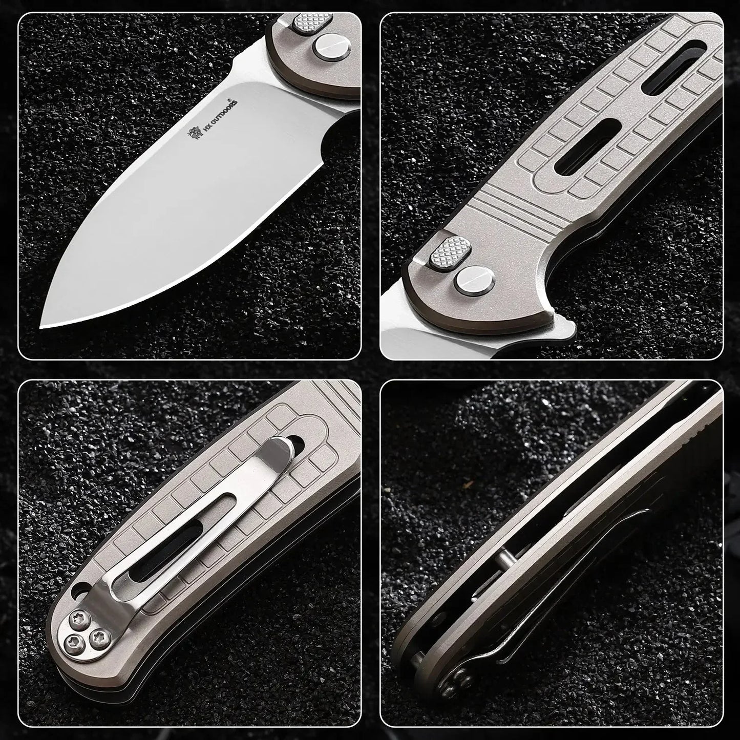 HX Outdoors Rock Sapphire ZD-119S silver titanium handle detail