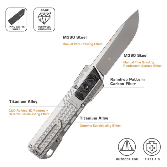 Remette ZL301E front view – 2.76" M390 drop point titanium folding knife