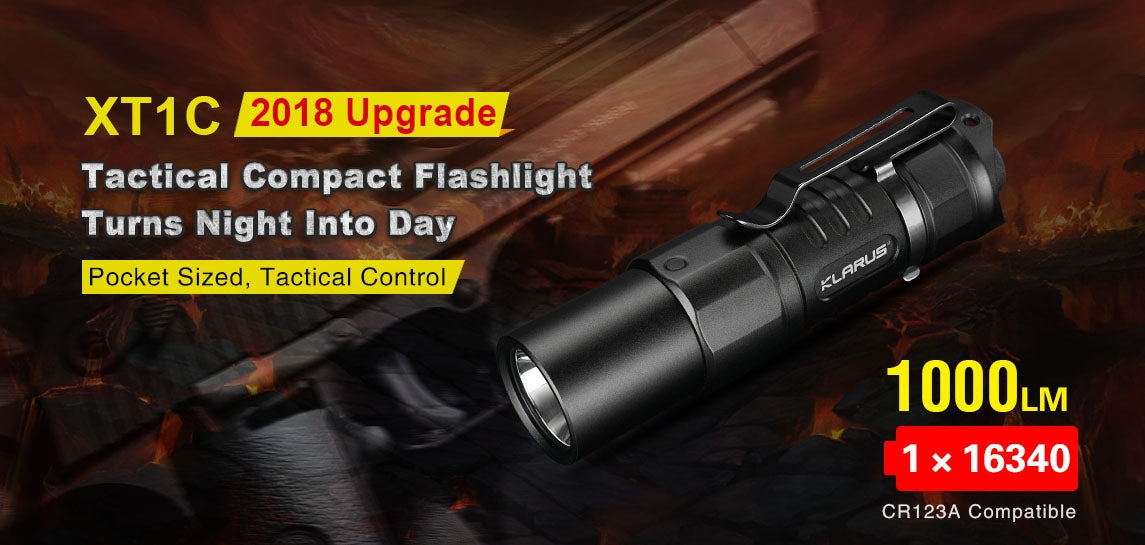 Klarus XT1C 1000 Lumen Flashlight XP-L HD V6 LED 16340 700mAh Battery Included Micro USB Rechargeable