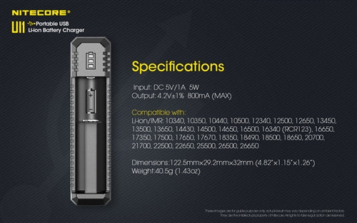 Nitecore UI1 Single-Slot Intelligent USB Lithium-Ion Battery Charger