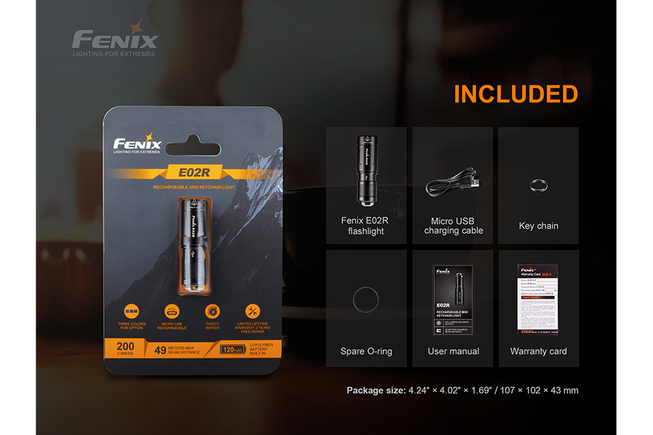 Fenix E02R Rechargeable Keychain Flashlight 200 Lumens - Brown