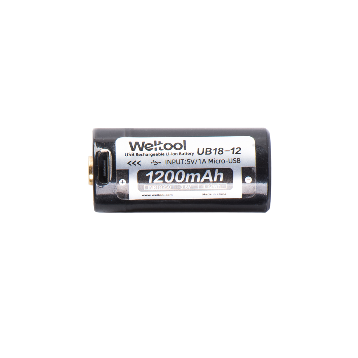 Weltool UB18-12 18350 1200mAh Micro-USB Rechargeable Li-ion Battery