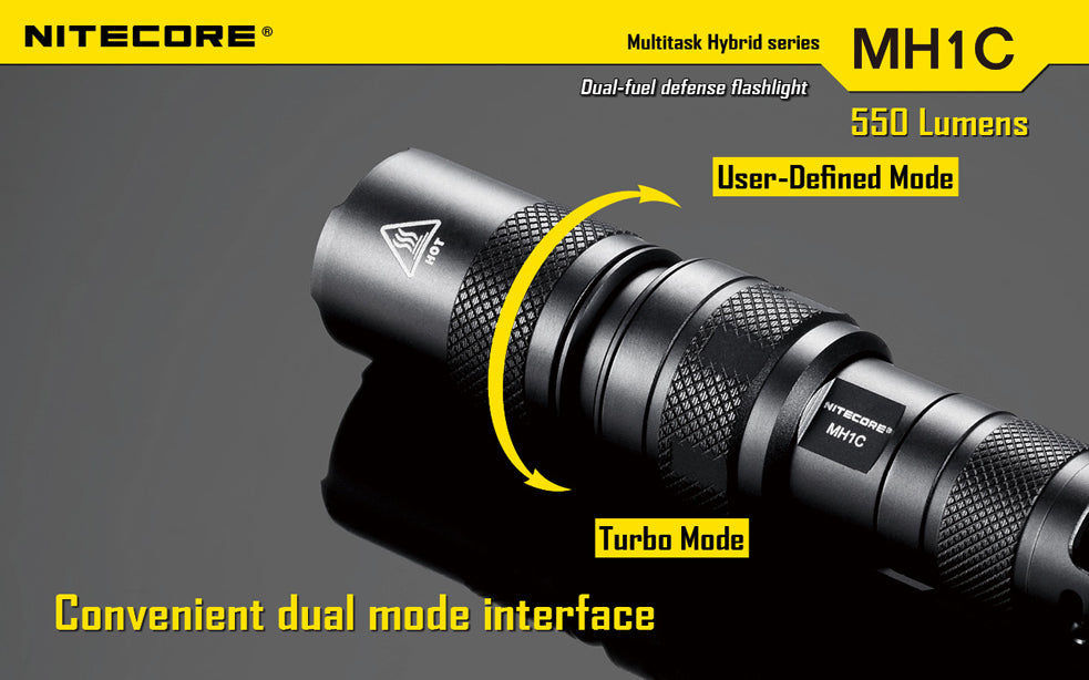 Nitecore Multi Task Hybrid Series MH1C 550 Lumen 1 x CR123 / RCR123 CREE XM-L U2 LED Rechargeable Flashlight